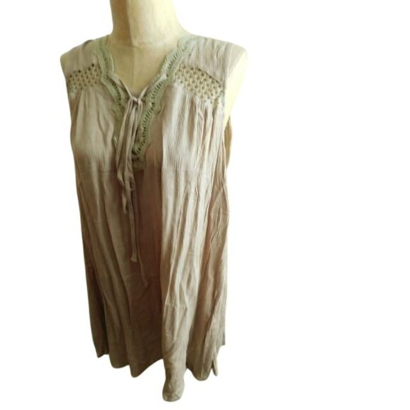 CY Size M Medium Boho Tie Front Lace Crinkle Blouse Top - Picture 3 of 4